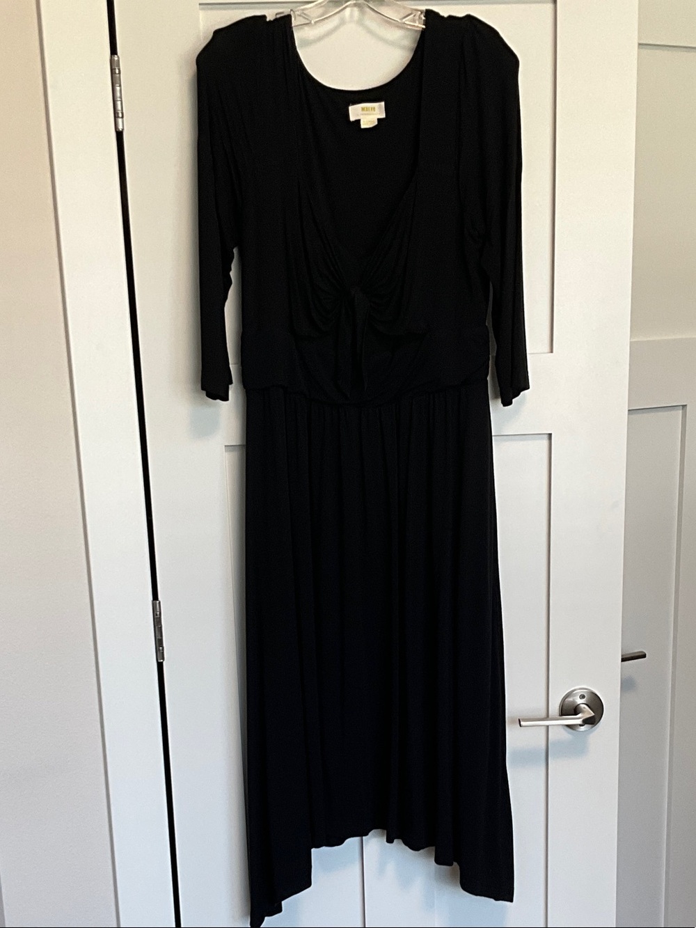 Maeve Black Long-Sleeve Knot-Front Jersey Dress
